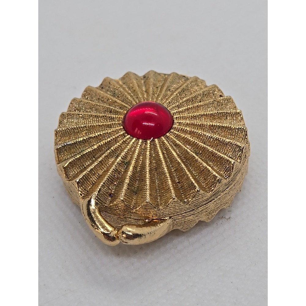 Vtg Houbigant Kiss Lock Perfume compact Gold Tone Red Cabochan Stone Locket